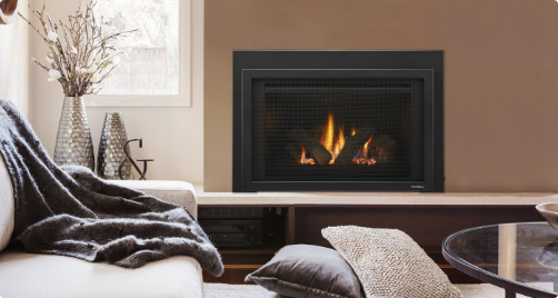 The Provident gas fireplace insert turns a traditional living room into a modern living room.